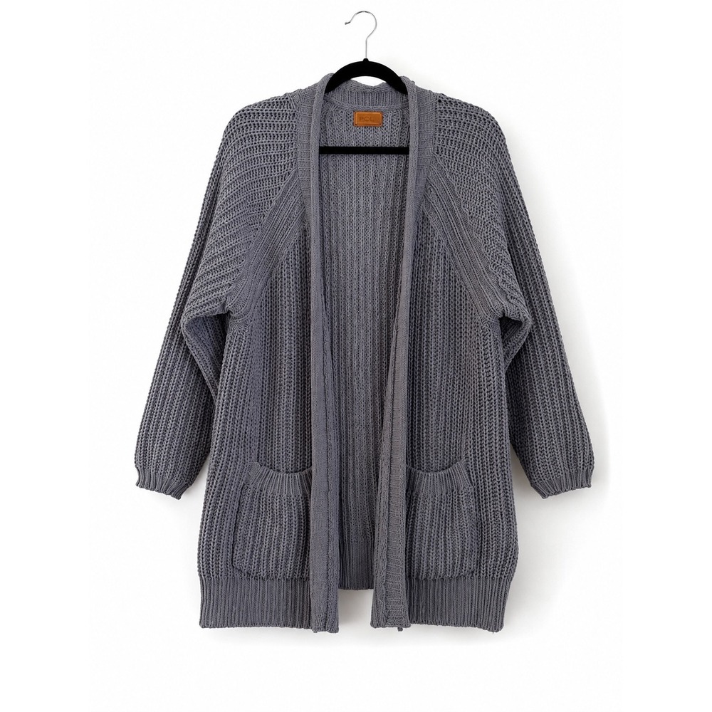 POL Oversized Chunky Knit Cardigan Gray Soft Slouchy Grandpa Sweater Size Small